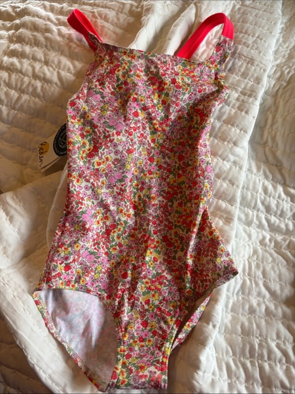 Boden Floral One-Piece Swimsuit in Pink, Yellow and Green UPF 50+ NWT